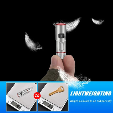 Mini Keychain Flashlight USB Rechargeable LED Pocket Torch with Necklace Portable 6 Lighting Modes Camping Emergency Lantern