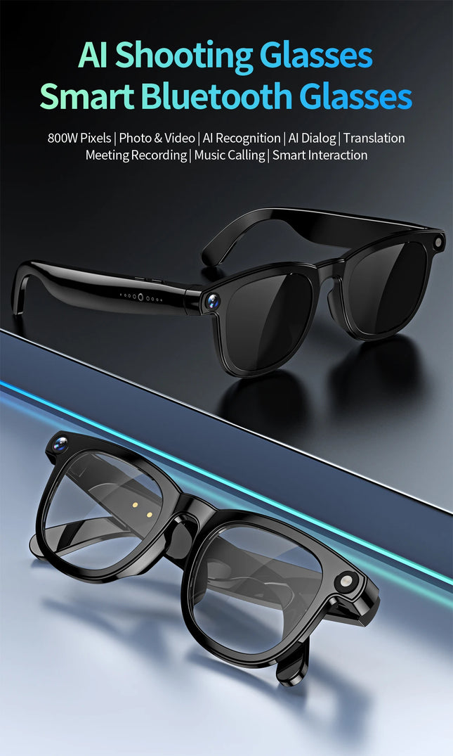 2-in-1 4K Smart AI Glasses with 800W Pixel AI Shooting Camera, HD Photo, Video, Voice Call Translation, Waterproof, Bluetooth, AI Glasses