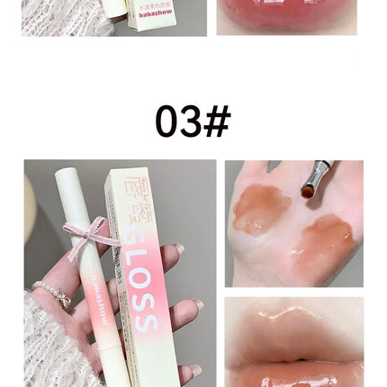 Kakashow Mirror Watery Lip Gloss Iron Brush Head Jelly Lipgloss Moisturizing Lip Tint Lipstick Nature Nude Lips Makeup Cosmetics