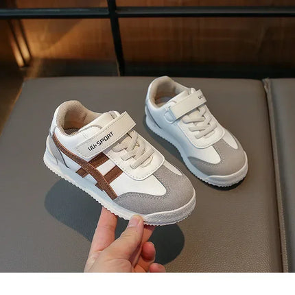 Children Sports Shoes Color Block Sewing Thread Hook Loop Round Toe Soft Soled Thick Flat Shoes Breathable Comfortable Non Slip