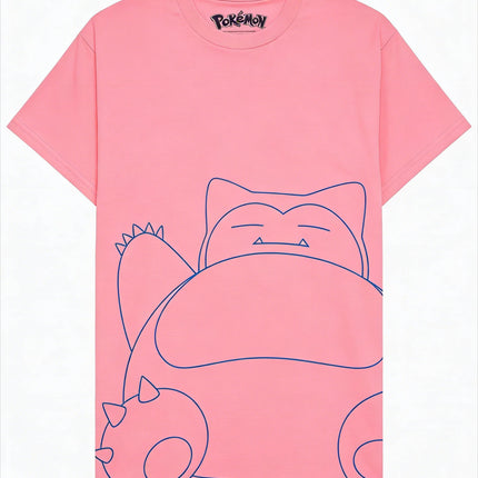 Bandai New Pocket Snorlax Line Art Print High Quality Fashion Men's Short Sleeve Parent-Child Loose Comfortable T-Shirt