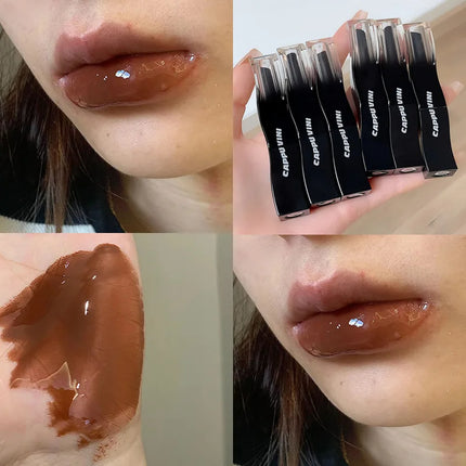 Cappuvini Red Lip Tint Black White Tube Lipstick Light Watery Lip Glaze Soft Mist Lip Gloss Moisture Lipstick 1pcs Mirror Watery