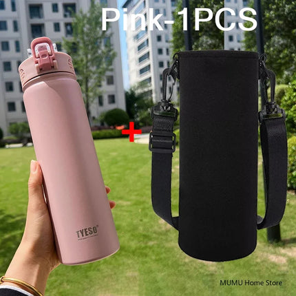 TYESO 600/750ML Thermos Bottle With Straw Stainless Steel Car Thermal Cup Sports Water Bottles Keeps Cold and Heat Thermal Mug