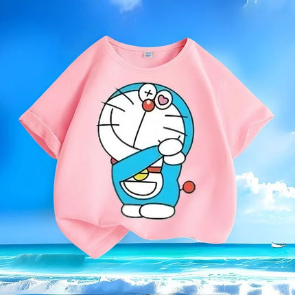 Low Price Doraemon Kids T-Shirts | Best Deal Hot Sale | Summer New Crew Neck Loose & Versatile Casual Tops for Boys Girls