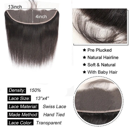 13x6 Lace Frontal Human Hair 4x4 5x5 Lace Closure Human Hair Straight Hair 6x6 Closure Transparent 13x4 Ear to Ear Lace  Frontal