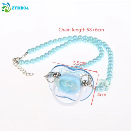 ●1PCS Sweet Beads Chain Pacifier Gag Collar Couple Toy Soft Silicone Adult Pacifier