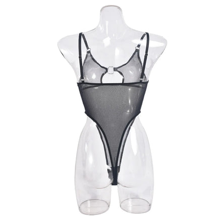 Ultra Hot Sheer Mesh Bodysuit High Cut Spaghetti Strap Backless Hollow Out Erotic Body Lingerie Women Clubwear Boudoir Fantasy