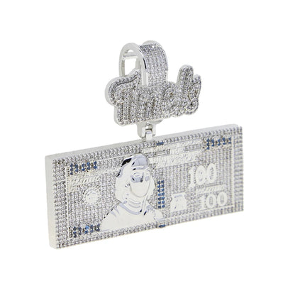 Iced Out Bling Time Is Money Pendant Necklace Silver Color Cubic Zirconia Us Dollar Cash 100 Letter Charm Hip Hop Men Jewelry