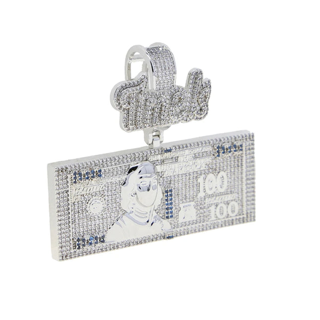 Iced Out Bling Time Is Money Pendant Necklace Silver Color Cubic Zirconia Us Dollar Cash 100 Letter Charm Hip Hop Men Jewelry