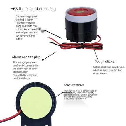 DC 12V Wired Mini Horn Siren Home Security Sound Alarm System 105dB Anti-theft Alarm Horn Wired Durable Alarm For Home Security
