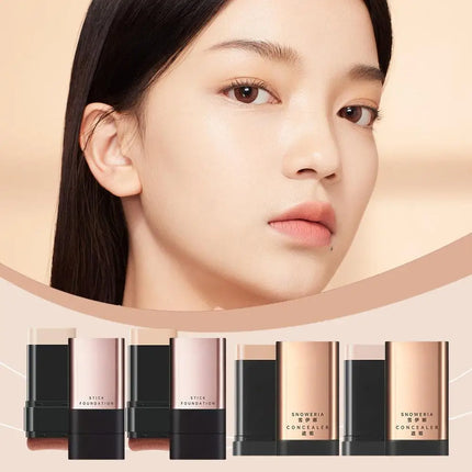 Foundation Stick High Coverage Concealer Stick With Big Brush 2 In 1 Moisturizing Face Waterproof BB Cream Korean Makeup Base