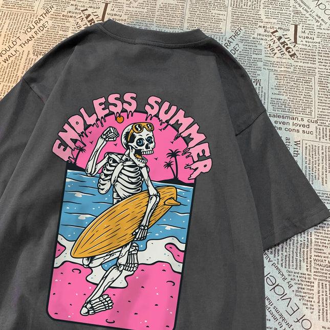 Endless Summer Skull Surfing Men T-Shirt Harajuku Quality T-Shirts Anime Cartoons T-Shirts Fashion Summer T-Shirt Cotton Tops