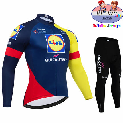 Soudal Quick Step Baby Cycling Clothing Children Long Sleeve Jersey Set Breathable Sportswear Kids Bicycle Maillot Ciclismo