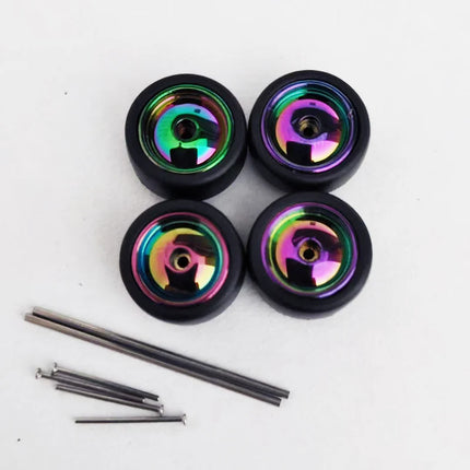 5 Sets 1/64 Alloy Car Model Tires w Shaft Wheels w 25mm Axles for Modify 1:64 Matchbox/Domeka/HW Model Cars No Need Open Chassis