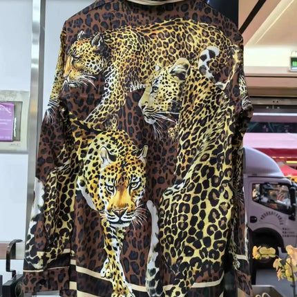 31/5000 2026 Spring/Summer New Luxury Fashion Leopard Print Youth Trendy Digital Embroidery Men's Long-Sleeved Shirt