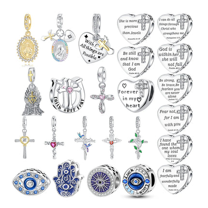 925 sterling silver wings Sister Cross pendant charms fit original 4mm Aperture bracelet charm beads necklace Diy female jewelry
