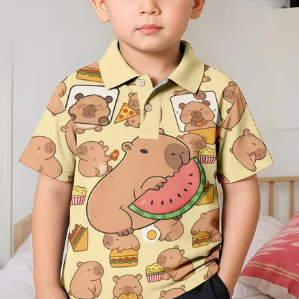 Cute Capybara Graphic Polo Shirt for Boys Funny Animal Short Sleeve Child Polo Shirt Summer Casual Loose Y2k Children's Clothing