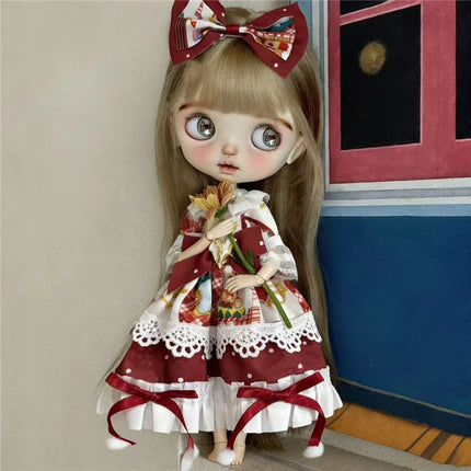 For Blythe Doll Lace Fairy Princess Dress Outfit Clothes Cartoon Colorful Fastfood Skirt Animal Clothing OB24 OB22 1/6 Ropa Gift