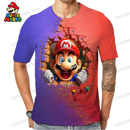 Super Mario T-shirts Parent-child Wear Fashion 2026 Summer Men's Children's T-Shirt Oversize Anime Tops Quick Dry Streetwear Y2k