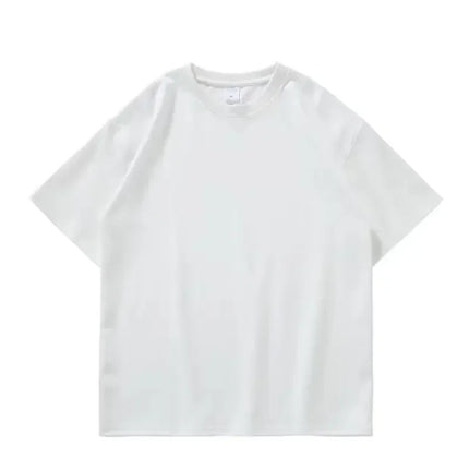 Black White GSM 500g Heavy-duty Pure Cotton T-shirt, Thickened Threaded Round Neck Short Sleeves, Three-Needle Half Sleeve Tees