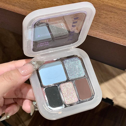 5-Color Punk Smokey Eye Makeup Eyeshadow Palette Silvery White Cement Gray Dark Black Matte & Shimmer Lasting Party Makeup
