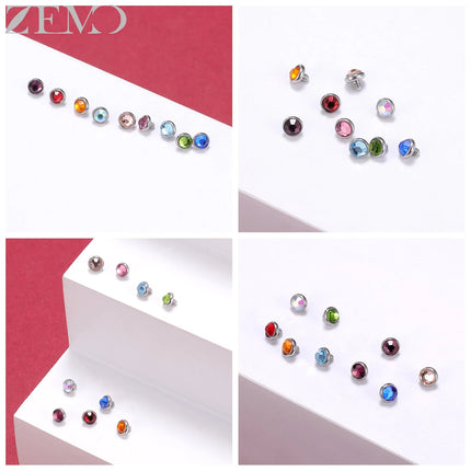 ZEMO 1 Piece 16G Stainless Steel Dermal Anchor Top 3MM/4MM Colorful CZ Crystal Micro Skin Diver Piercings Surface Body Piercing