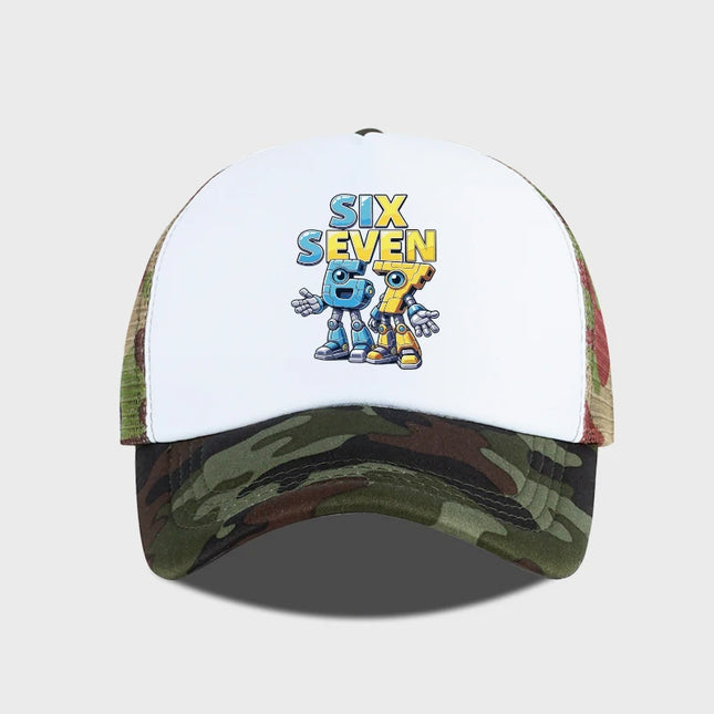 Cute 67 Robot Print Mesh Cap: Breathable, Sun-Protective, and Adjustable—A Versatile Streetwear Cap for Boys and Teens