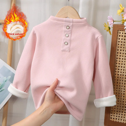 2025 New Kids Fleece Shirt Winter Warm Tops Boys Girls Fashion Casual Crewneck Tee Baby Thermal Clothes Trendy Outfit