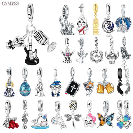 S925 Sterling Silver Charm Bead Angel Prayer Travel Memorial Pendant Fine Birthday Gift Fit Bangle Bracelet Necklace DIY Jewelry