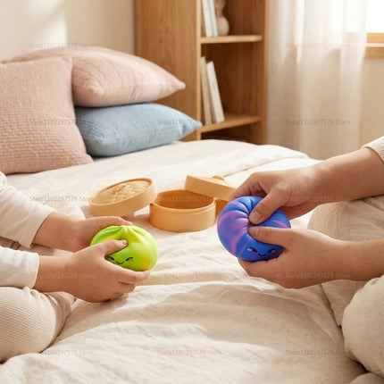 Rainbow Dumpling Squishies with Steamer Box Soft Stretchy Bao Bun Stress Relief Balls Sensory Fidget Squeeze Toys Anxiety Relief