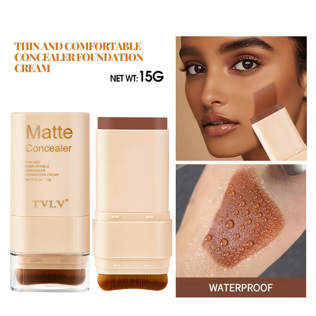 2-in-1 Concealer Eraser Dual-Ended Foundation Stick with Brush Head Nine Colors European and American Waterproof Non-Cakey Solid Foundation Cream 15G/Stick-1 Stick