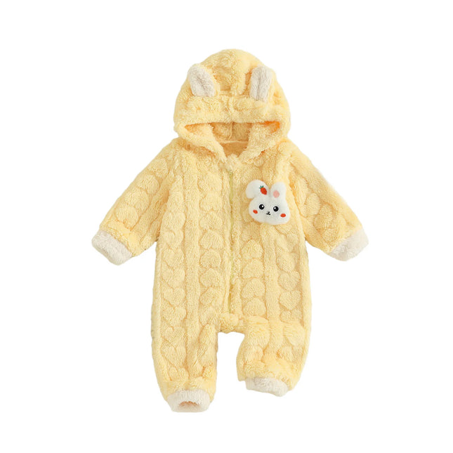 Pudcoco Baby Winter Plush Hooded Romper Cute Bunny Long Sleeve Zip Up Full Length Bodysuit Snowsuit 0-12M