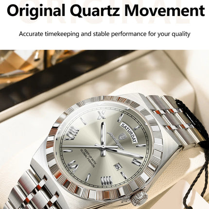 POEDAGAR Luxury Fashion Man Wristwatch Week Date Waterproof Luminous Men's Clock Stainless Steel Quartz Business Watches For Men