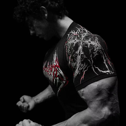 Men's Compression Sports Shirt Tee Gothic Lightning Print GYM Fitness Top Summer Quick Dry Breathable Bodybuilding T-shirt