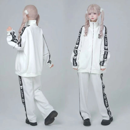 Japanese Punk Y2k Aesthetic Hoodies Coat Women Print Design Oversize Jacket Tops Harajuku Gothic Casual Grunge Zip Up Sweatshirt