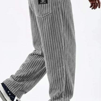 Men'S Corduroy Straight Leg Pants with Drawstring Waist, Pockets, and Logo Design - Stretchy, Casual Fit for Everyday Wear