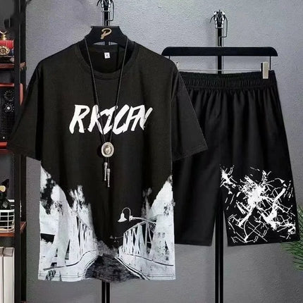 Men's Sets 2025 Summer Fashion T Shirts Casual Polyester Gradient Shorts Set Men's Sporty Two-piece Outfit Basketball Tracksuits