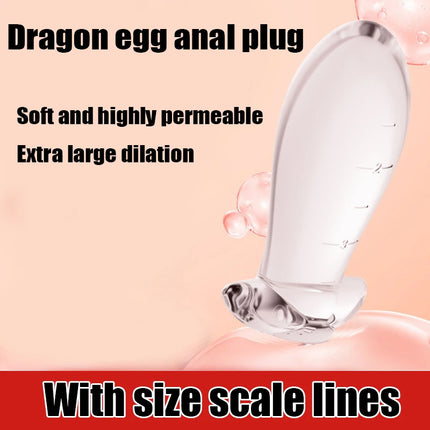Large Crystal Clear Silicone Dragon Egg Anal Plug with Size Markings Soft Flexible Prostate Massager for Men And Women