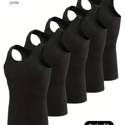 Men's Vest Black 5-Piece Breathable Quick-Drying Polyester Fiber Sports Vest Suitable for Gym Running and Training Casual Pure C