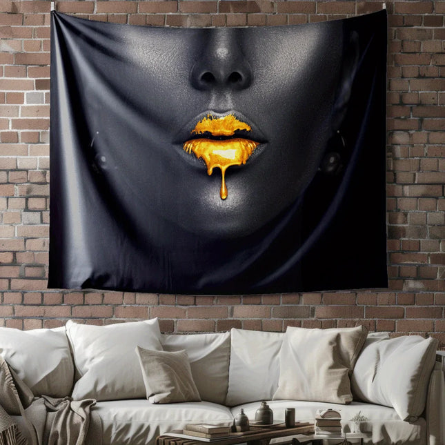 A lady wearing yellow lipstick Digital printing polyester wall tapestry suitable for use in living rooms bedrooms bars and party
