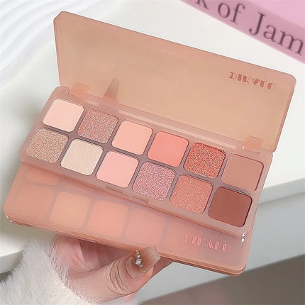 12 Colors Eye Shadow Palette Low-saturated Earth Pink Purple Eyeshadow Glitter Shimmer Matte Lying Silkworm Eye Shadow Makeup