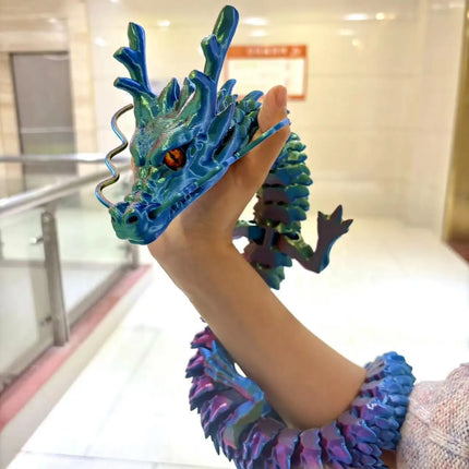 85Cm/33.46In Super Large Open-Mouth Chinese Dragon Moveable Joints Animal Model Home Desktop Decoration Ornament Gift Collectible Statue