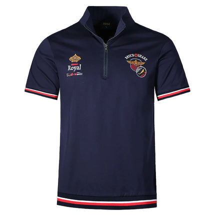 New Men's Standing Collar Short Polos Bruce&Shark Summer Men's Thin 100% Cotton Tops Fashion Embroidery Polos Man Big Size 4XL