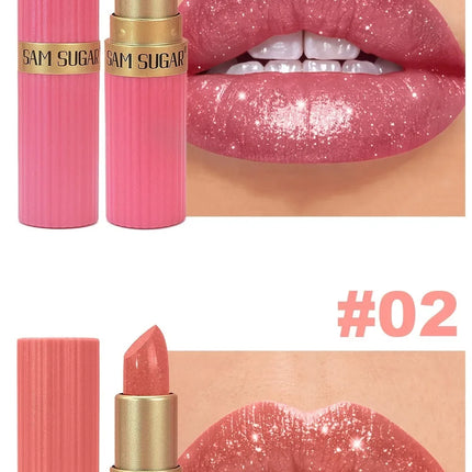 Nude Pink Luxurious Metallic Glitter Lipstick Long-Lasting Waterproof Non-Fade Shimmery Pearl Sparkling Brown Lip Gloss Makeup
