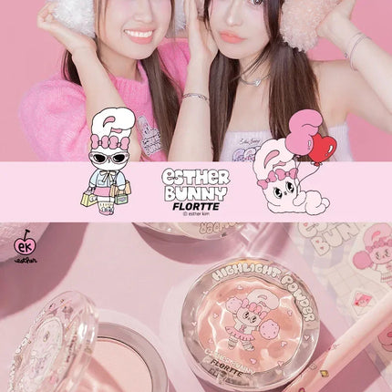 FLORTTE BUNNY Monochrome Highligh Powder Naturally Brightening Facial Blush Cream High Gloss Face Blusher Makeup Cosmetics