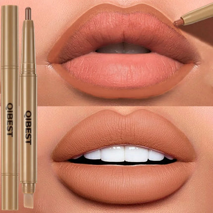 Double Head Black Lip Liner&Brush Pen Mist Matte Velvet Contour Tint Lipstick Pencil Long Lasting Nude Brown Natural Lip Makeup