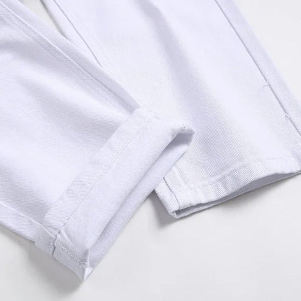 Men's White Jeans, Black Fashion Casual Trousers, Pleated Decorative Denim Pants, Asian Sizes 29-42. 2027 New