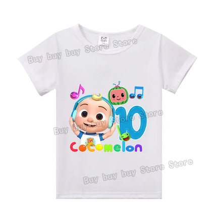 Cocomelons Birthday Party T-shirt Boys Number 1-10 Tee for Kids Cute Cartoon Tops Cotton T-shirts Summer Short Sleeve Clothes