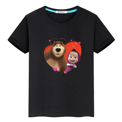 Anime Bear Print T-shirt for Kids Boy 10 Years Cute T-shirt Kawaii Tops Y2K One Piece 100% Cotton Cartoons Short Girls' Clothes