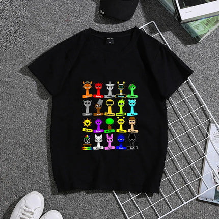 Sprunkiy Kids T-shirt Cotton Pinki Simon Game Role Cute Anime Print Tees Short Sleeved Kawaii Boy Girl Summer Clothes Party Gift